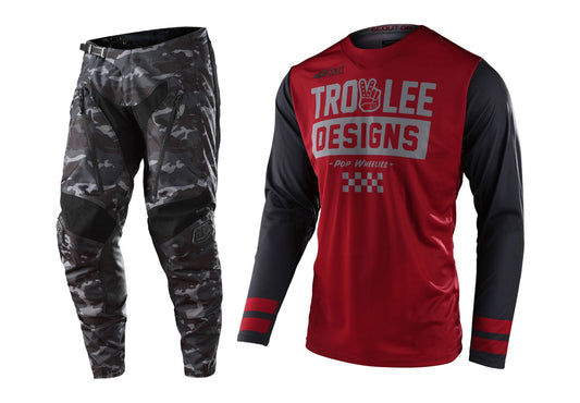 Troy Lee Designs Scout GP Jersey Pant Combo Peace & Wheelies Burgundy/Grey