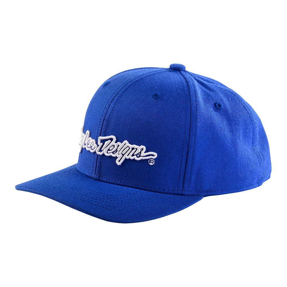 Troy Lee Designs Curved Snapback Hat Signature Blue/White OSFA