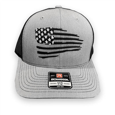 Motocrossgiant Distressed Tattered US Flag Snapback Trucker Hat - Heather/Black