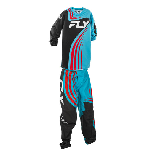 FLY Racing 2025 Youth F-16 Jersey Pant Combo Cyan/Black/Red