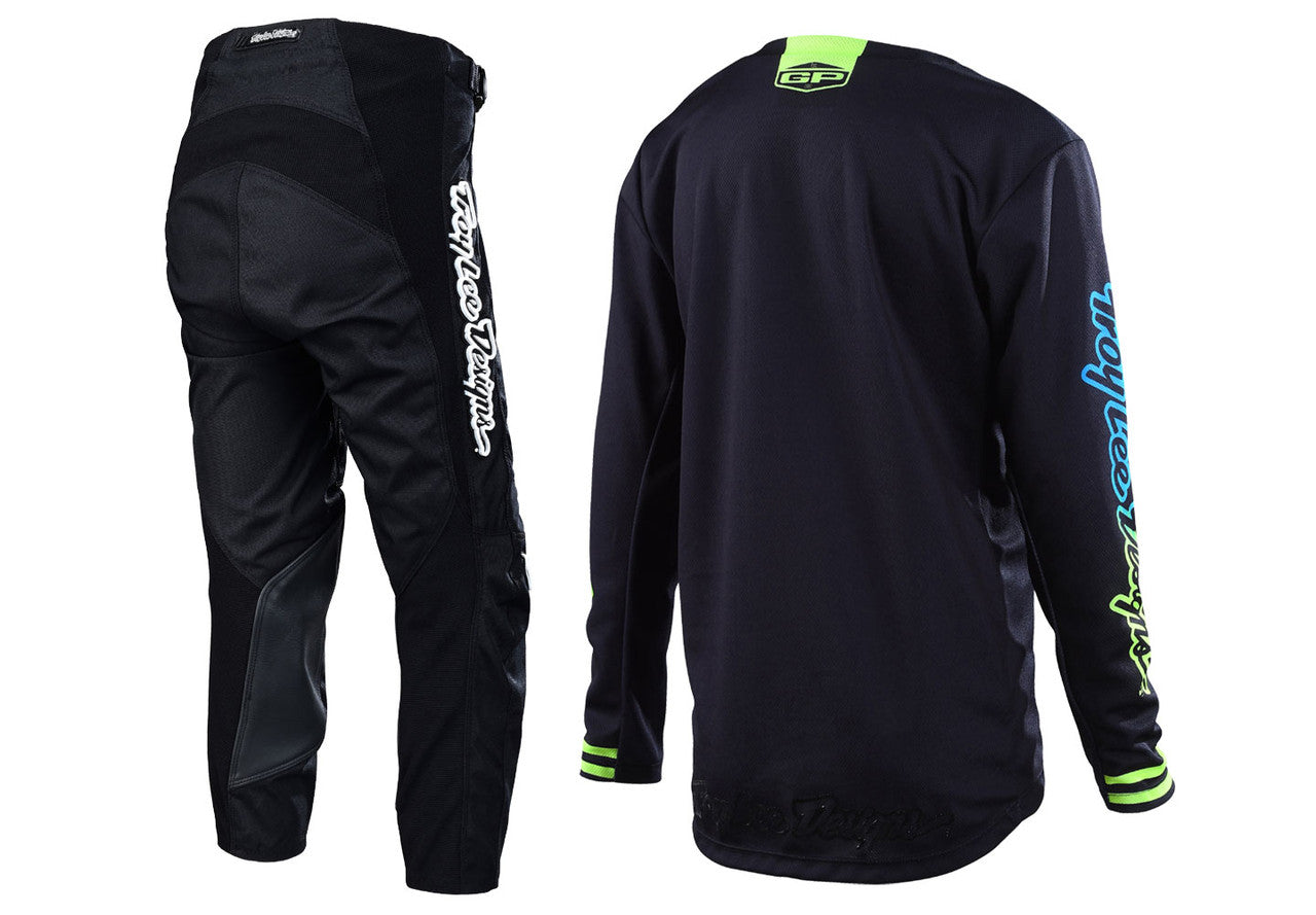 Troy Lee Designs 2022 Youth GP Jersey and Pant Combo Mono Black/Yellow/Cyan