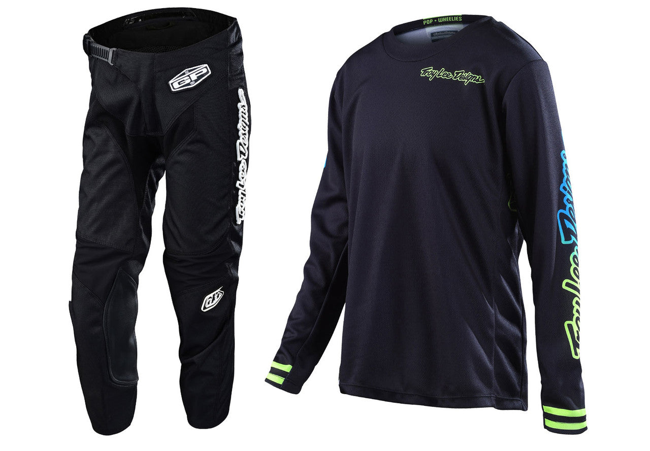 Troy Lee Designs 2022 Youth GP Jersey and Pant Combo Mono Black/Yellow/Cyan