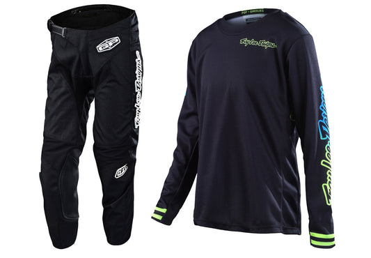 Troy Lee Designs 2022 Youth GP Jersey and Pant Combo Mono Black/Yellow/Cyan
