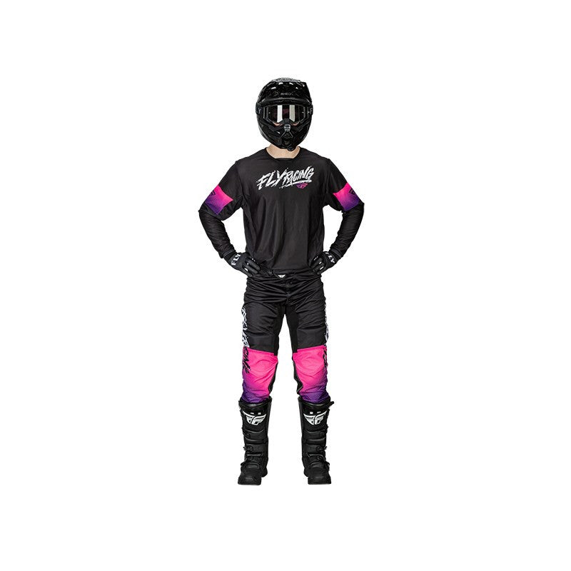 FLY Racing 2024 Youth Kinetic Mesh Khaos Jersey Pant Combo - Black/Purple/Pink