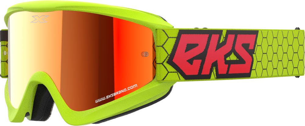 EKS BRAND - 067-60510 - FLAT OUT MIRROR GOGGLE FLO YLW/BLK/FIRE RD RED MIRROR