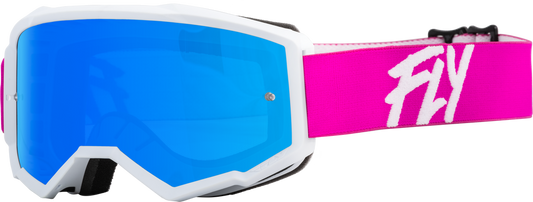 FLY RACING - 37-51724 - YOUTH ZONE GOGGLE PINK/WHITE W/ SKY BLUE MIRROR/SMOKE LENS