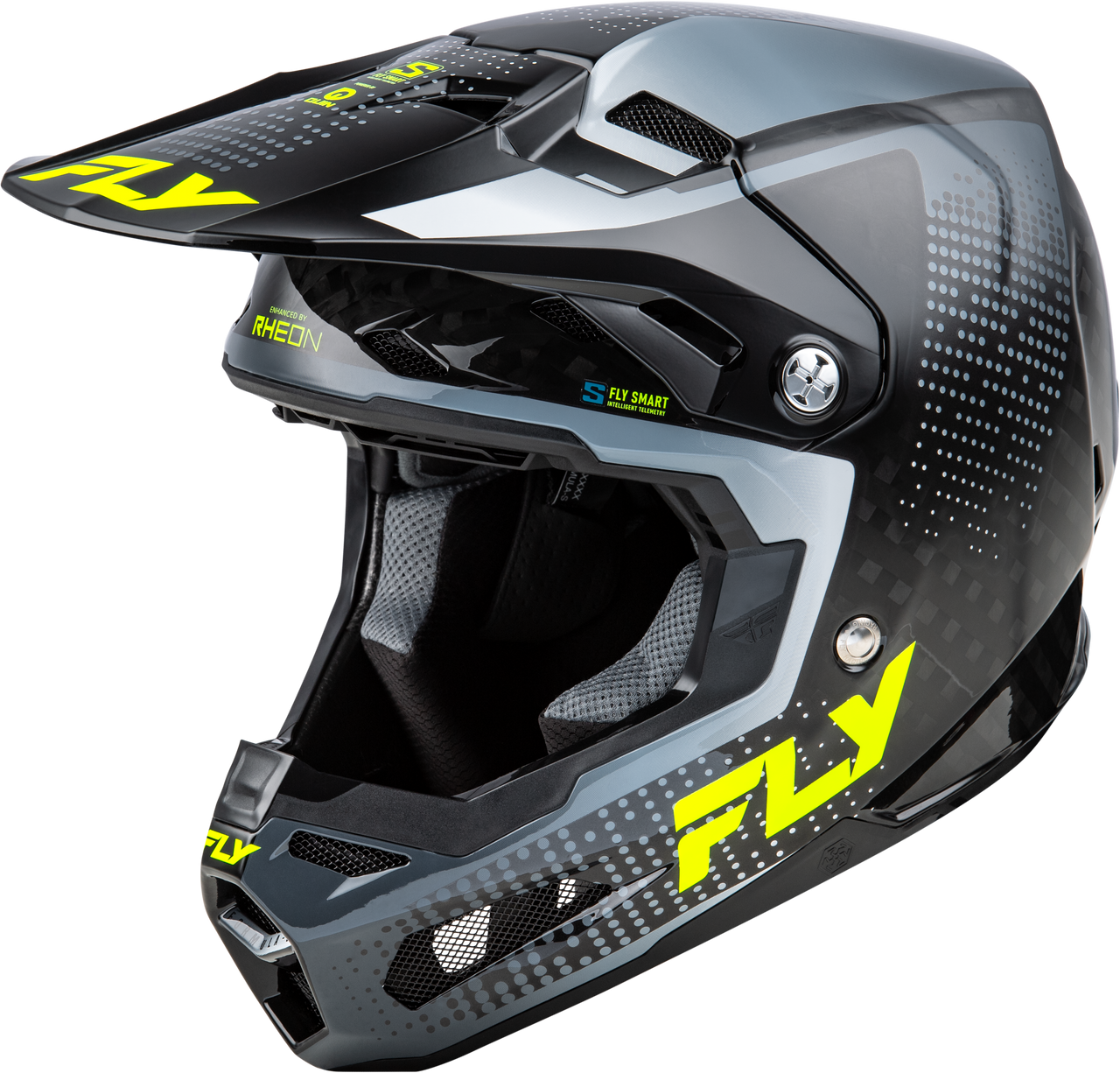 FLY Racing 2025 Youth Formula S Carbon Protocol Helmet Black Carbon/Grey/Hi-Vis Youth Large