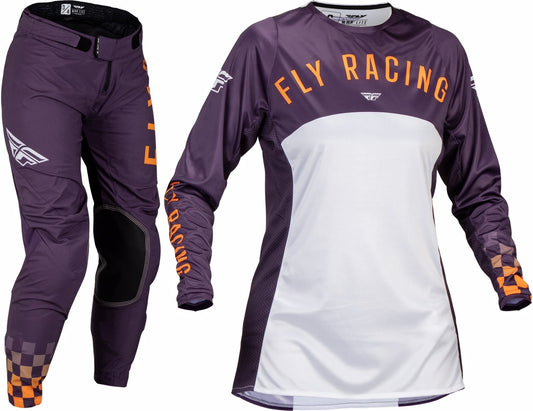 FLY Racing 2025 Womens Lite Jersey Pant Combo Deep Purple/White/Neon Coral