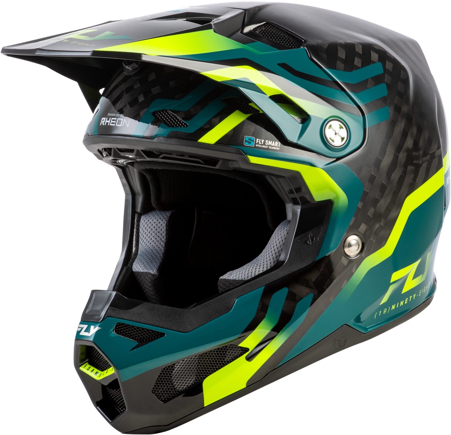 FLY Racing 2026 Formula S Carbon Byte Helmet Black Carbon/Teal/Lime