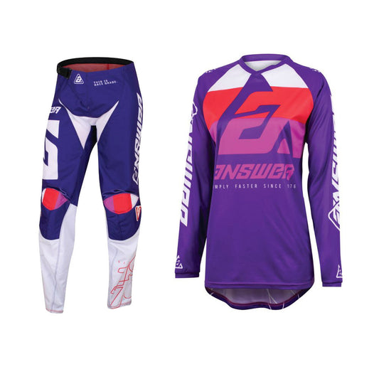 Answer Racing 2023 Womens Syncron CC Jersey Pant Combo Purple/White/Red