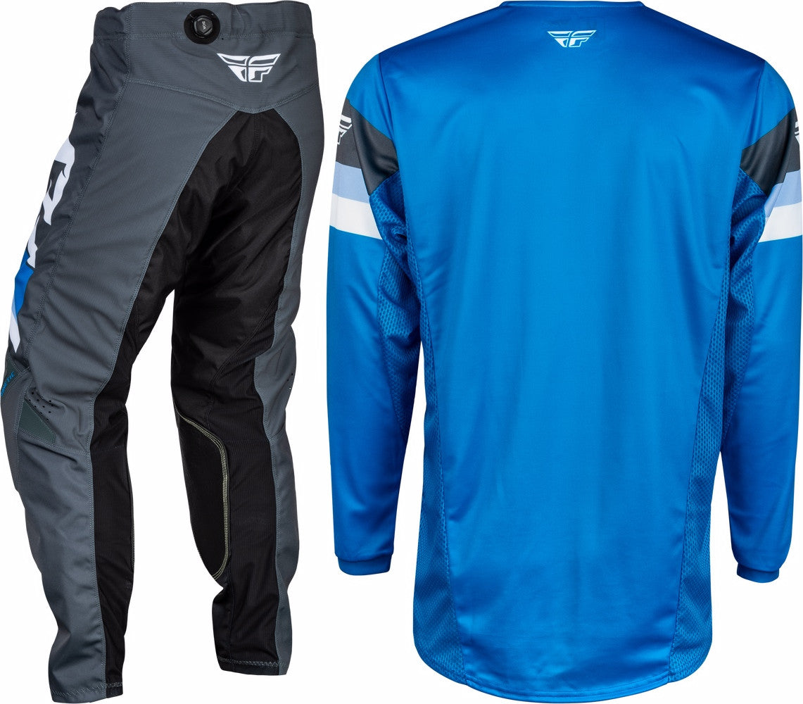 FLY Racing 2024 Youth Kinetic Prix Jersey Pant Combo Bright Blue/Charcoal/White