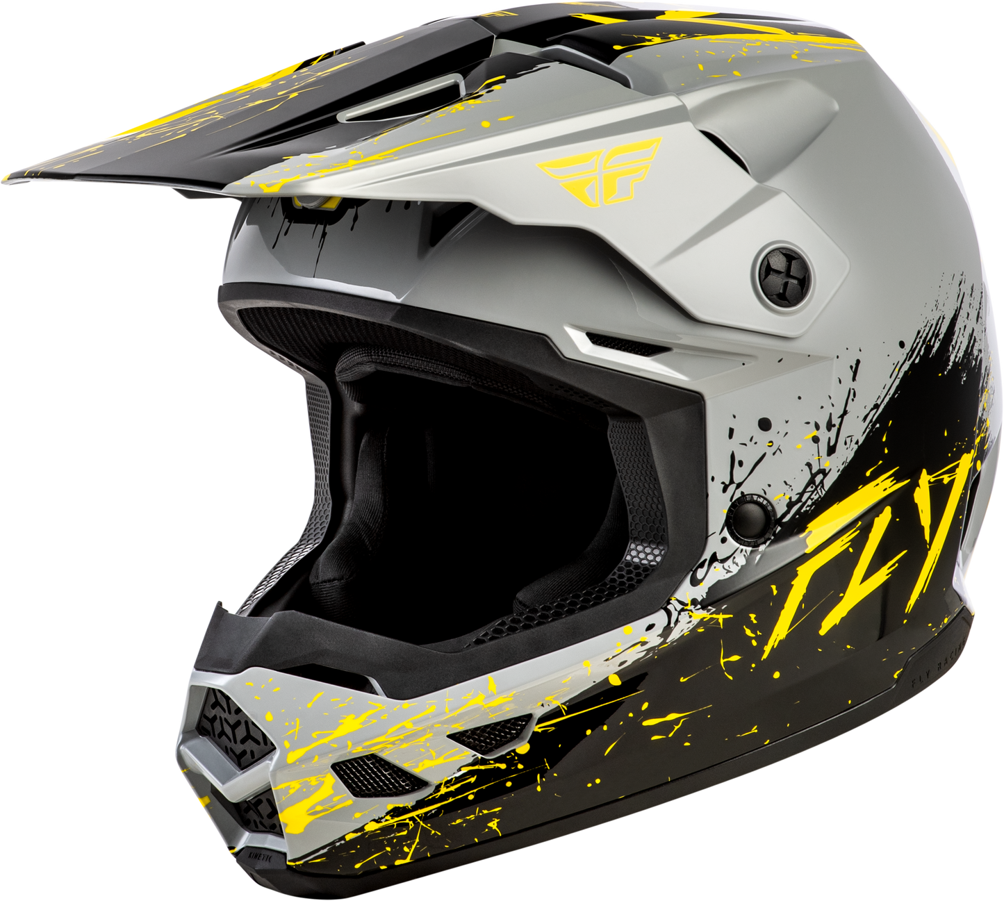 FLY Racing 2026 Youth Kinetic Drip Helmet Grey/Black/Yellow