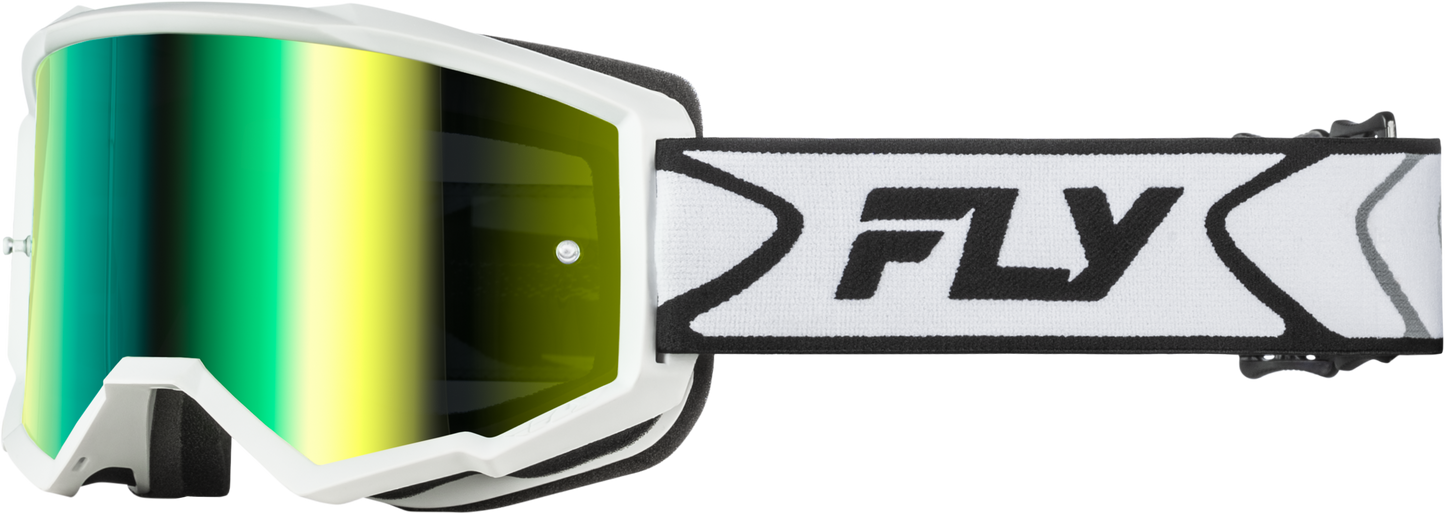 FLY Racing Zone Goggle White/Black with Iridescent Green Mirror Lens