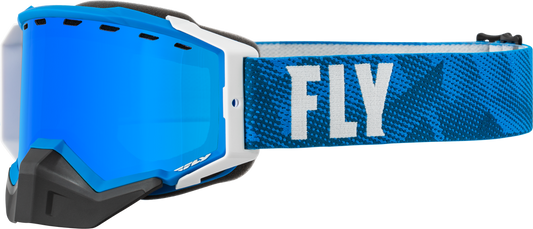 FLY RACING - 37-50334 - ZONE PRO SNOW GOGGLE BLUE/WHT W/ BLUE MIRROR/PLRZD SMKE LENS