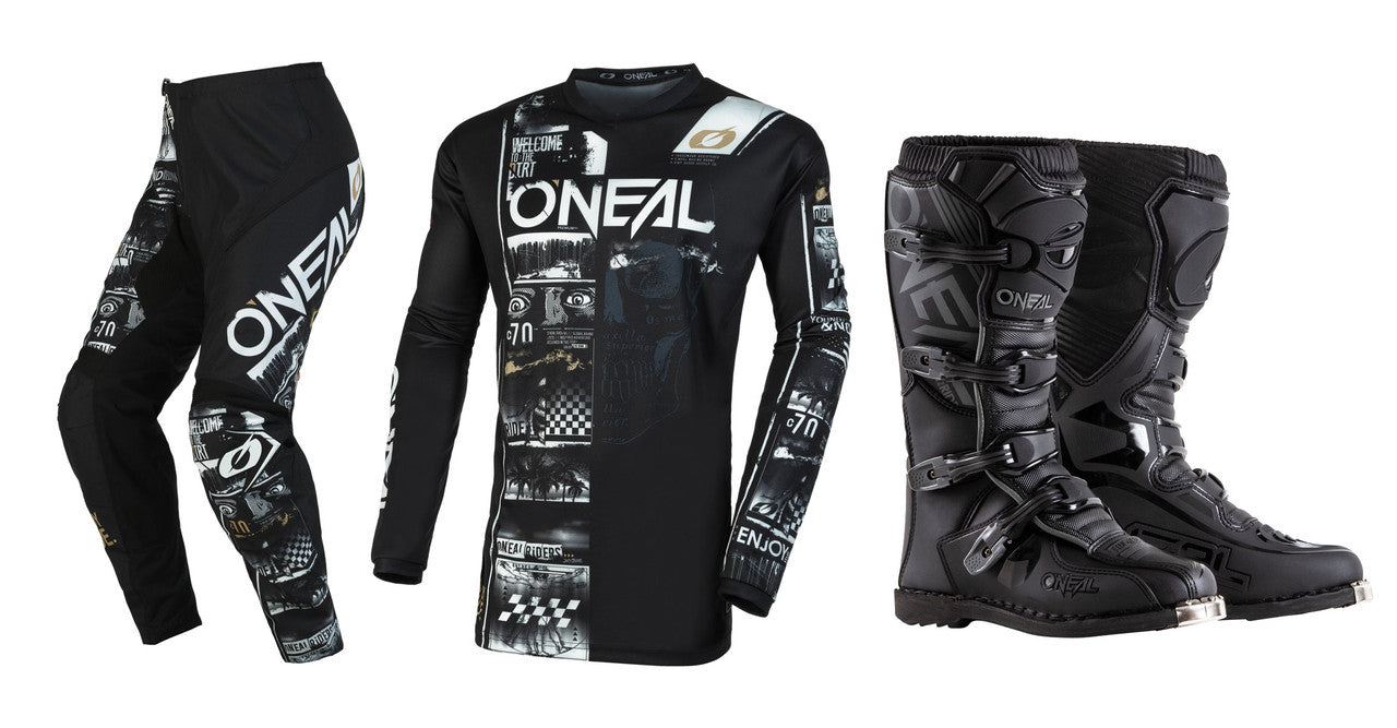 O'Neal 2024 Element Attack Jersey Pant Element Boot Combo Black/White