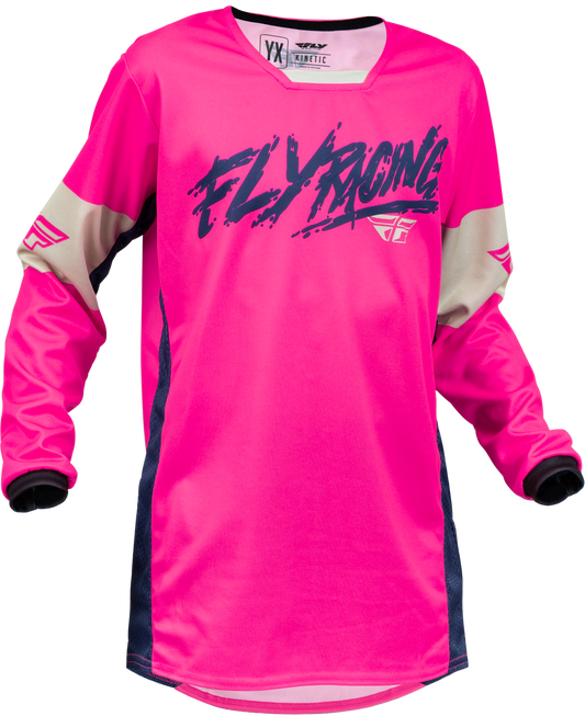 FLY Racing 2023 Youth Kinetic Khaos Jersey Pink/Navy/Tan