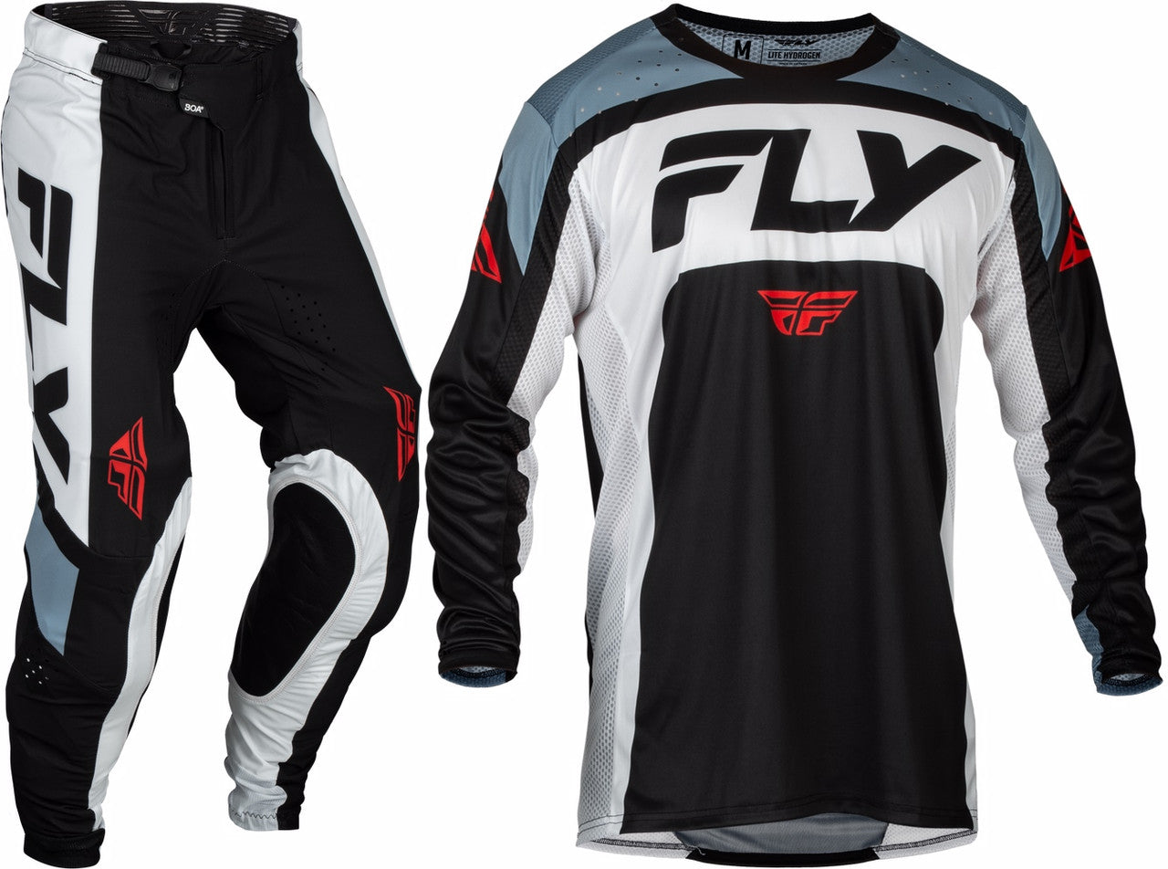 FLY Racing 2024 Youth Lite Jersey Pant Combo Black/White/Denim Grey