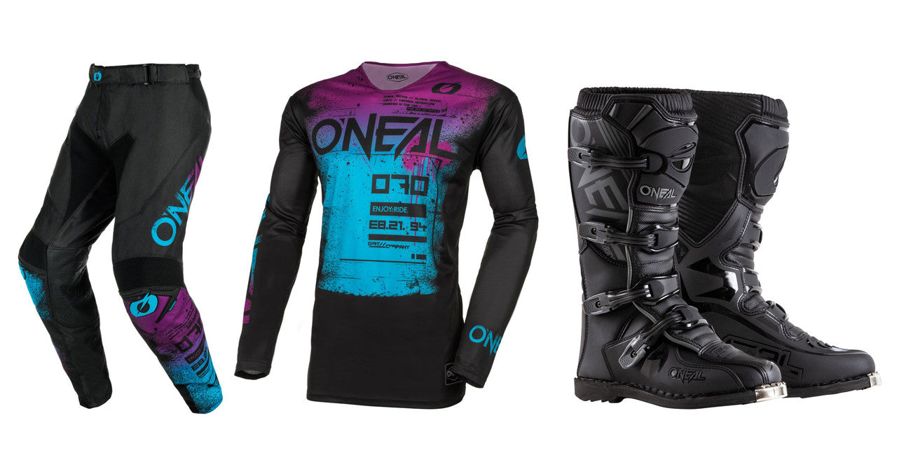 O'Neal 2024 Mayhem Scarz Jersey Pant Element Boot Combo Black/Blue