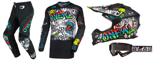 O'Neal 2024 Element Rancid Jersey Pant Offroad Helmet with Goggle Combo Black/White