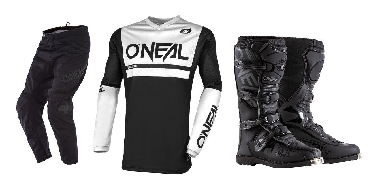 O'Neal 2024 Element Threat Air Jersey Pant Element Boot Combo Black/White