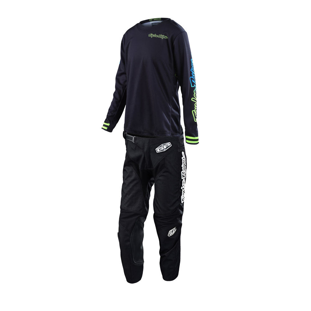 Troy Lee Designs 2022 Youth GP Jersey and Pant Combo Mono Black/Yellow/Cyan